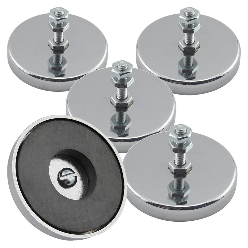 Master Magnetics Ceramic Round Base Magnet with Bolt and Nuts Pack - Heavy-Duty Strong Magnets - 35 lb Pull Each - Nickel-Plated - 2.04" D - 1.25" H - 5-Pack - Image 1
